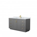 60 Inch Single Bathroom Vanity in Dark Gray, White Carrara Marble Countertop, Sink, Gold Trim