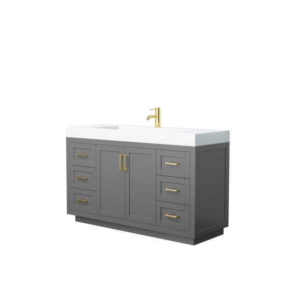 60 Inch Single Bathroom Vanity in Dark Gray, 4 Inch Thick White Solid Surface Countertop, Sink, Gold Trim