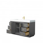 60 Inch Single Bathroom Vanity in Dark Gray, 4 Inch Thick White Solid Surface Countertop, Sink, Gold Trim