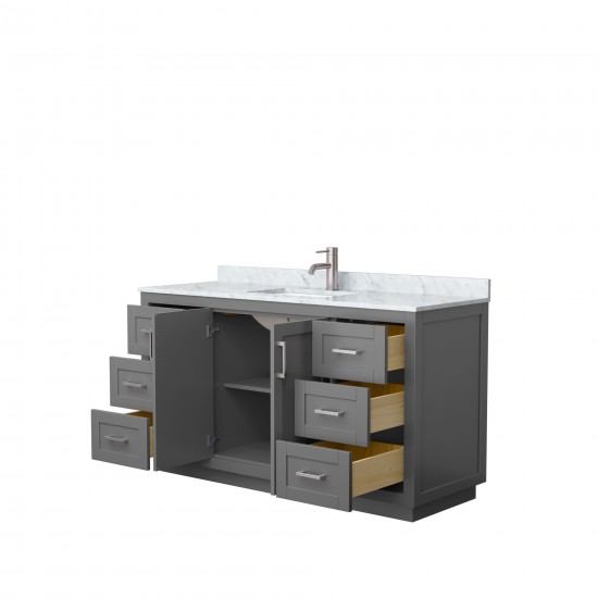 60 Inch Single Bathroom Vanity in Dark Gray, White Carrara Marble Countertop, Sink, Nickel Trim