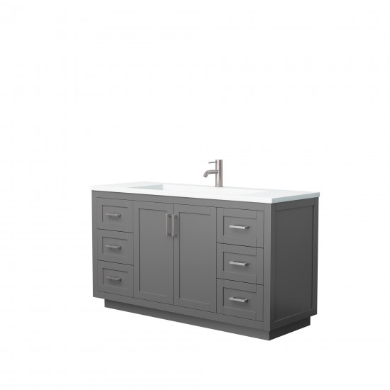 60 Inch Single Bathroom Vanity in Dark Gray, 1.25 Inch Thick White Solid Surface Countertop, Sink, Nickel Trim