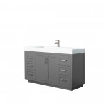 60 Inch Single Bathroom Vanity in Dark Gray, 4 Inch Thick White Solid Surface Countertop, Sink, Nickel Trim