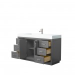 60 Inch Single Bathroom Vanity in Dark Gray, 4 Inch Thick White Solid Surface Countertop, Sink, Nickel Trim