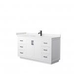 60 Inch Single Bathroom Vanity in White, Light-Vein Carrara Cultured Marble Countertop, Sink, Black Trim