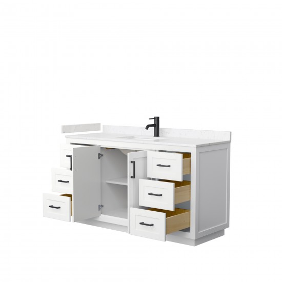 60 Inch Single Bathroom Vanity in White, Light-Vein Carrara Cultured Marble Countertop, Sink, Black Trim