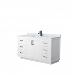 60 Inch Single Bathroom Vanity in White, White Carrara Marble Countertop, Sink, Black Trim