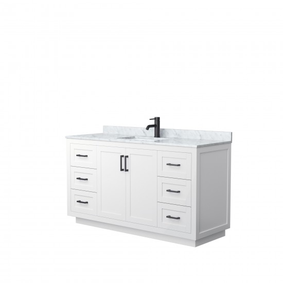 60 Inch Single Bathroom Vanity in White, White Carrara Marble Countertop, Sink, Black Trim