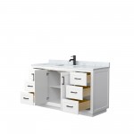 60 Inch Single Bathroom Vanity in White, White Carrara Marble Countertop, Sink, Black Trim