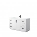 60 Inch Single Bathroom Vanity in White, 1.25 Inch Thick White Solid Surface Countertop, Sink, Black Trim