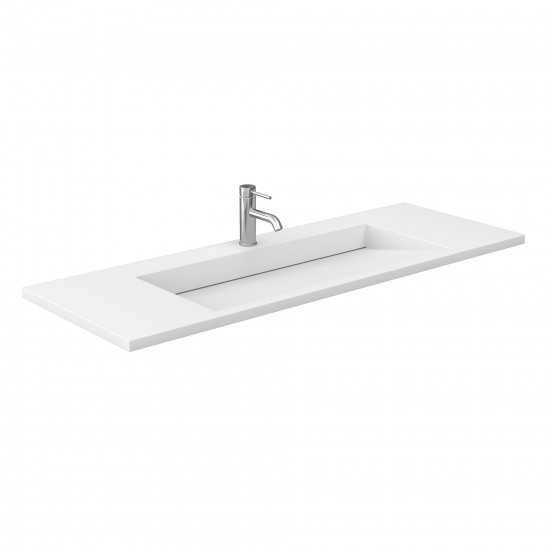 60 Inch Single Bathroom Vanity in White, 1.25 Inch Thick White Solid Surface Countertop, Sink, Black Trim