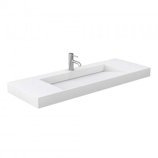 60 Inch Single Bathroom Vanity in White, 4 Inch Thick White Solid Surface Countertop, Sink, Black Trim