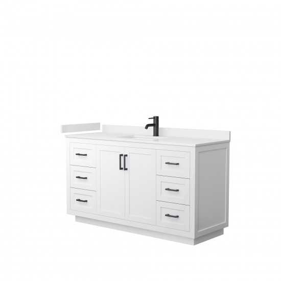 60 Inch Single Bathroom Vanity in White, White Cultured Marble Countertop, Sink, Black Trim