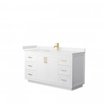 60 Inch Single Bathroom Vanity in White, Light-Vein Carrara Cultured Marble Countertop, Sink, Gold Trim