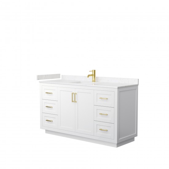 60 Inch Single Bathroom Vanity in White, Light-Vein Carrara Cultured Marble Countertop, Sink, Gold Trim