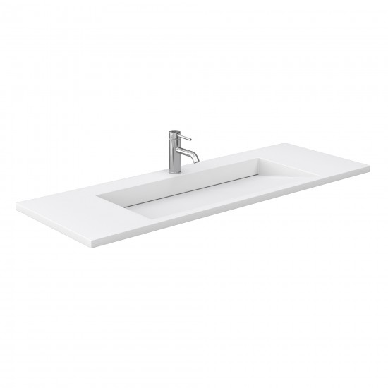 60 Inch Single Bathroom Vanity in White, 1.25 Inch Thick White Solid Surface Countertop, Sink, Gold Trim, 58 Inch Mirror