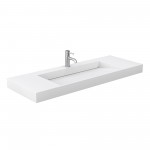 60 Inch Single Bathroom Vanity in White, 4 Inch Thick White Solid Surface Countertop, Sink, Gold Trim, 58 Inch Mirror
