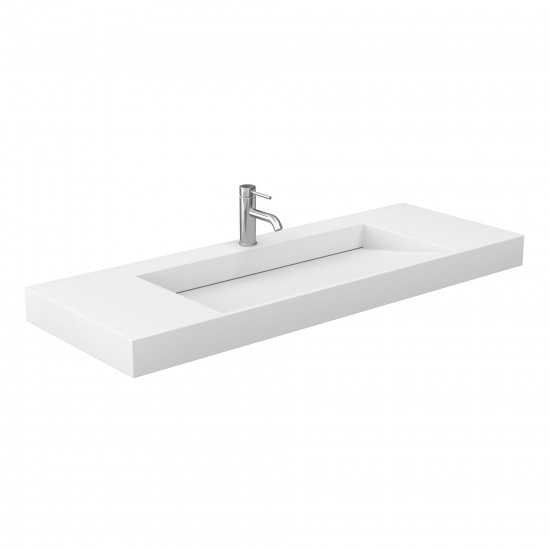 60 Inch Single Bathroom Vanity in White, 4 Inch Thick White Solid Surface Countertop, Sink, Gold Trim, 58 Inch Mirror