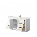 60 Inch Single Bathroom Vanity in White, White Cultured Marble Countertop, Sink, Gold Trim