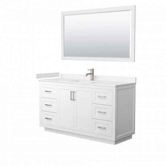 60 Inch Single Bathroom Vanity in White, Light-Vein Carrara Cultured Marble Countertop, Sink, Nickel Trim, 58 Inch Mirror