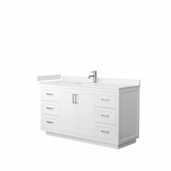 60 Inch Single Bathroom Vanity in White, Light-Vein Carrara Cultured Marble Countertop, Sink, Nickel Trim