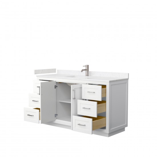 60 Inch Single Bathroom Vanity in White, Light-Vein Carrara Cultured Marble Countertop, Sink, Nickel Trim