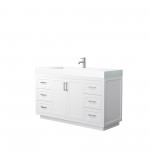 60 Inch Single Bathroom Vanity in White, 4 Inch Thick White Solid Surface Countertop, Sink, Nickel Trim