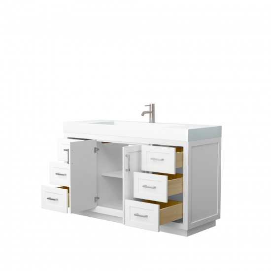 60 Inch Single Bathroom Vanity in White, 4 Inch Thick White Solid Surface Countertop, Sink, Nickel Trim