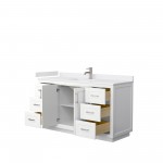 60 Inch Single Bathroom Vanity in White, White Cultured Marble Countertop, Sink, Nickel Trim