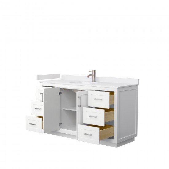 60 Inch Single Bathroom Vanity in White, White Cultured Marble Countertop, Sink, Nickel Trim