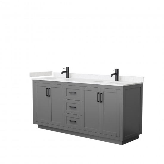 72 Inch Double Bathroom Vanity in Dark Gray, Light-Vein Carrara Cultured Marble Countertop, Sinks, Black Trim