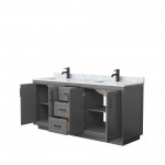 72 Inch Double Bathroom Vanity in Dark Gray, White Carrara Marble Countertop, Sinks, Black Trim