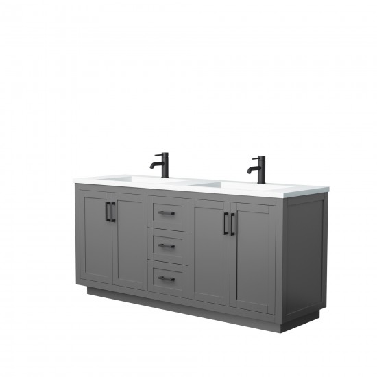 72 Inch Double Bathroom Vanity in Dark Gray, 1.25 Inch Thick White Solid Surface Countertop, Sinks, Black Trim