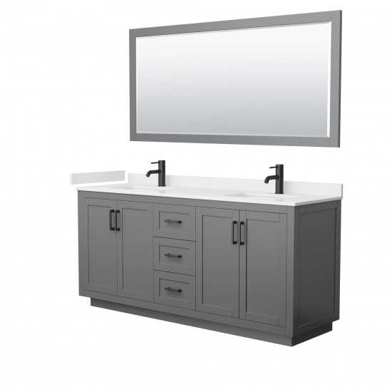 72 Inch Double Bathroom Vanity in Dark Gray, White Cultured Marble Countertop, Sinks, Black Trim, 70 Inch Mirror