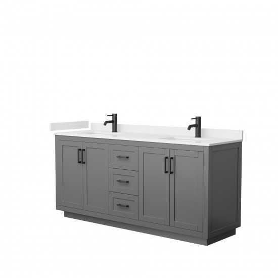 72 Inch Double Bathroom Vanity in Dark Gray, White Cultured Marble Countertop, Sinks, Black Trim