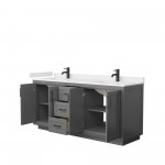 72 Inch Double Bathroom Vanity in Dark Gray, White Cultured Marble Countertop, Sinks, Black Trim