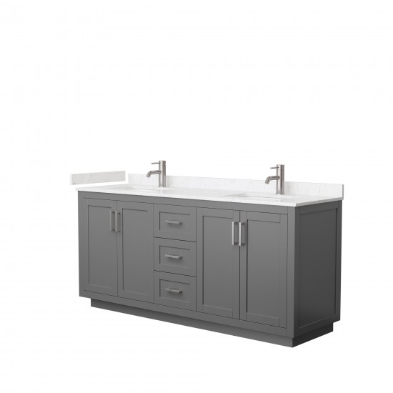 72 Inch Double Bathroom Vanity in Dark Gray, Light-Vein Carrara Cultured Marble Countertop, Sinks, Nickel Trim