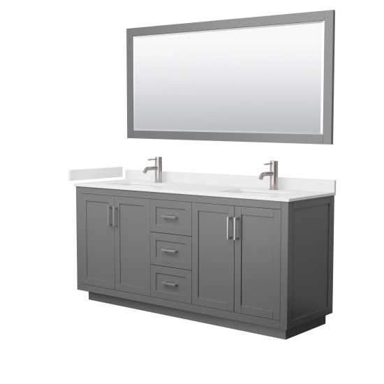 72 Inch Double Bathroom Vanity in Dark Gray, White Cultured Marble Countertop, Sinks, Nickel Trim, 70 Inch Mirror