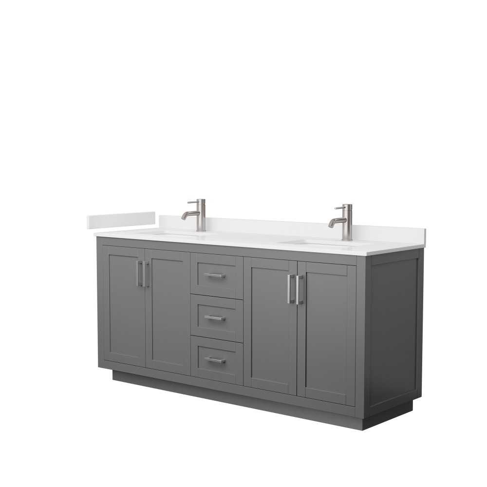 72 Inch Double Bathroom Vanity in Dark Gray, White Cultured Marble Countertop, Sinks, Nickel Trim 72 Inch Double Bathroom Vanity in Dark Gray, White Cultured Marble Countertop, Sinks, Nickel Trim