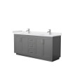 72 Inch Double Bathroom Vanity in Dark Gray, White Cultured Marble Countertop, Sinks, Nickel Trim