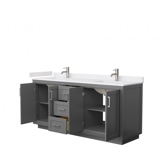 72 Inch Double Bathroom Vanity in Dark Gray, White Cultured Marble Countertop, Sinks, Nickel Trim