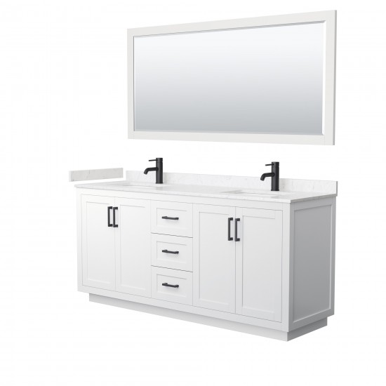 72 Inch Double Bathroom Vanity in White, Light-Vein Carrara Cultured Marble Countertop, Sinks, Black Trim, 70 Inch Mirror