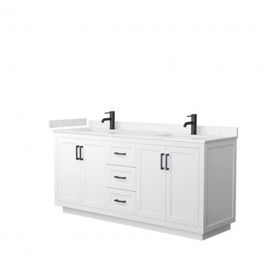 72 Inch Double Bathroom Vanity in White, Light-Vein Carrara Cultured Marble Countertop, Sinks, Black Trim