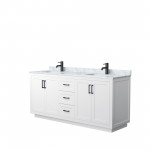 72 Inch Double Bathroom Vanity in White, White Carrara Marble Countertop, Sinks, Black Trim