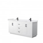 72 Inch Double Bathroom Vanity in White, White Cultured Marble Countertop, Sinks, Black Trim