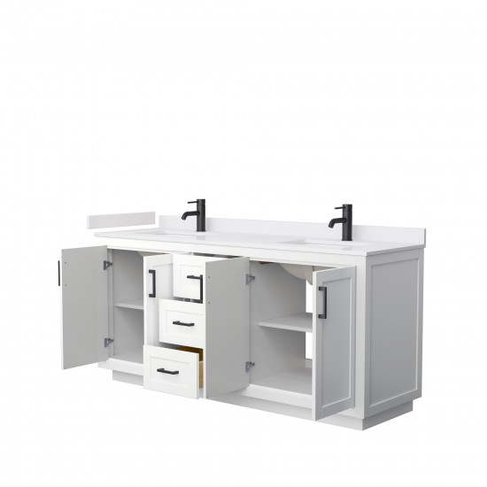 72 Inch Double Bathroom Vanity in White, White Cultured Marble Countertop, Sinks, Black Trim