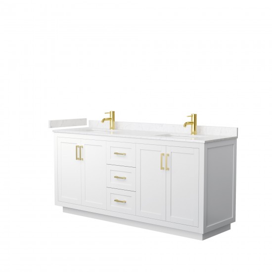 72 Inch Double Bathroom Vanity in White, Light-Vein Carrara Cultured Marble Countertop, Sinks, Gold Trim