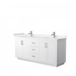 72 Inch Double Bathroom Vanity in White, Light-Vein Carrara Cultured Marble Countertop, Sinks, Nickel Trim