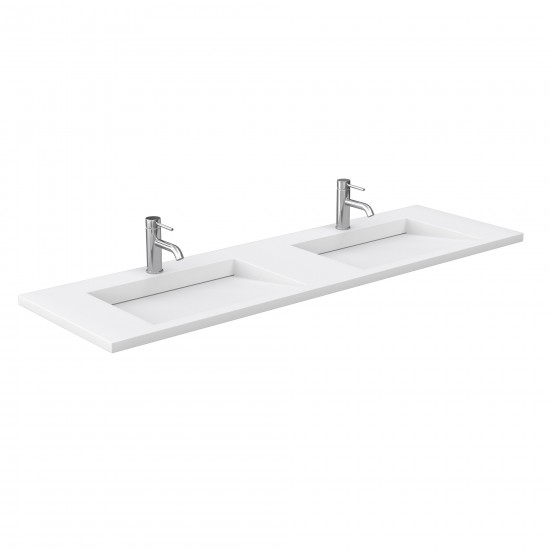 72 Inch Double Bathroom Vanity in White, 1.25 Inch Thick White Solid Surface Countertop, Sinks, Nickel Trim, 70 Inch Mirror