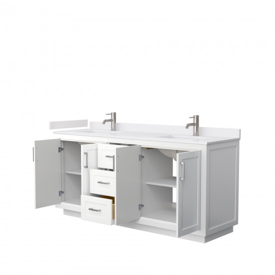 72 Inch Double Bathroom Vanity in White, White Cultured Marble Countertop, Sinks, Nickel Trim