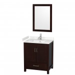 30 Inch Single Bathroom Vanity in Espresso, Carrara Cultured Marble Countertop, Sink, 24 Inch Mirror